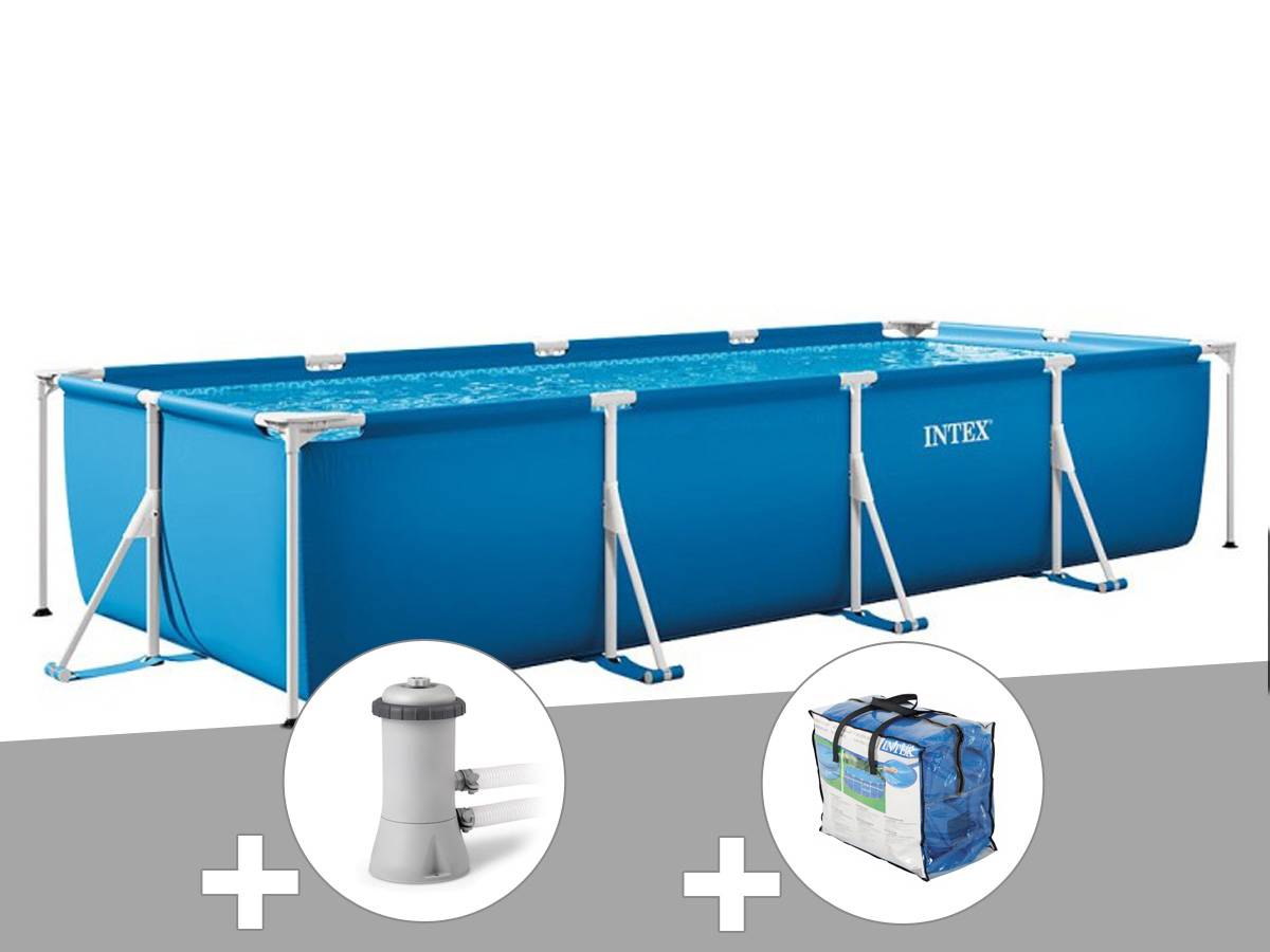 Kit piscine tubulaire rectangulaire Intex 4,50 x 2,20 x 0,84 m + Filtration à cartouche + Bâche à bulles - Imagen 1