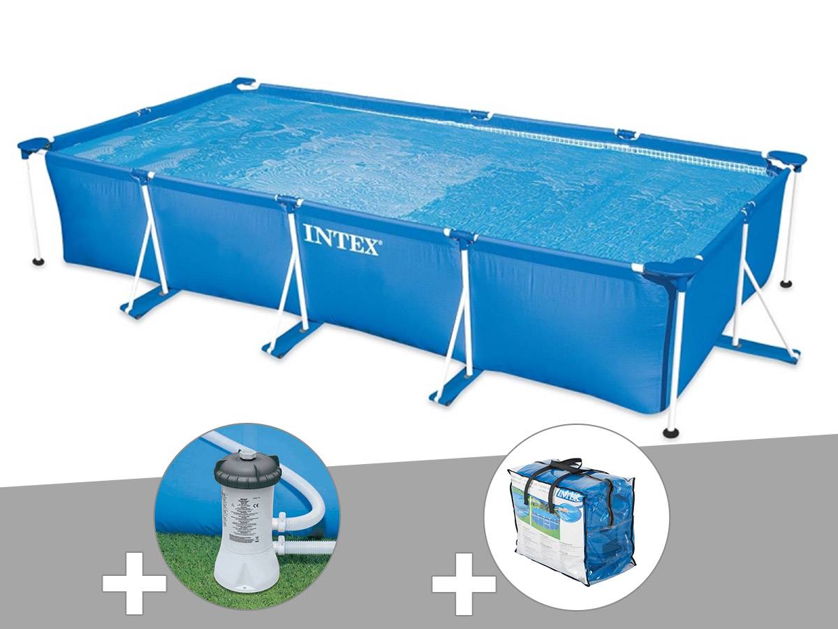 Kit piscine tubulaire rectangulaire Intex 4,50 x 2,20 x 0,84 m + Filtration à cartouche + Bâche à bulles - Imagen 2