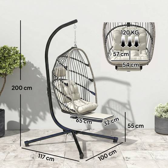 Fauteuil œuf suspendu acier galvanisé gris clair 117 x 100 x 200 cm - PANGIVO - Image 5