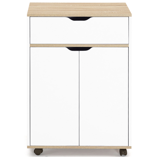 Desserte de cuisine COSY placard avec tiroir bois blanc et plateaux façon hêtre L.60 CM - Image 3