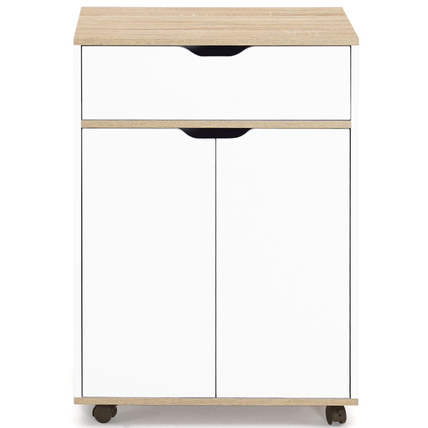 Desserte de cuisine COSY placard avec tiroir bois blanc et plateaux façon hêtre L.60 CM - Image 3