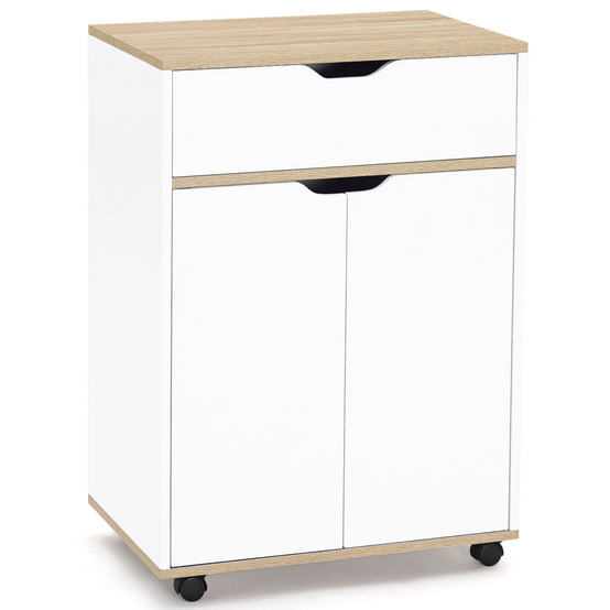 Desserte de cuisine COSY placard avec tiroir bois blanc et plateaux façon hêtre L.60 CM - Image 2