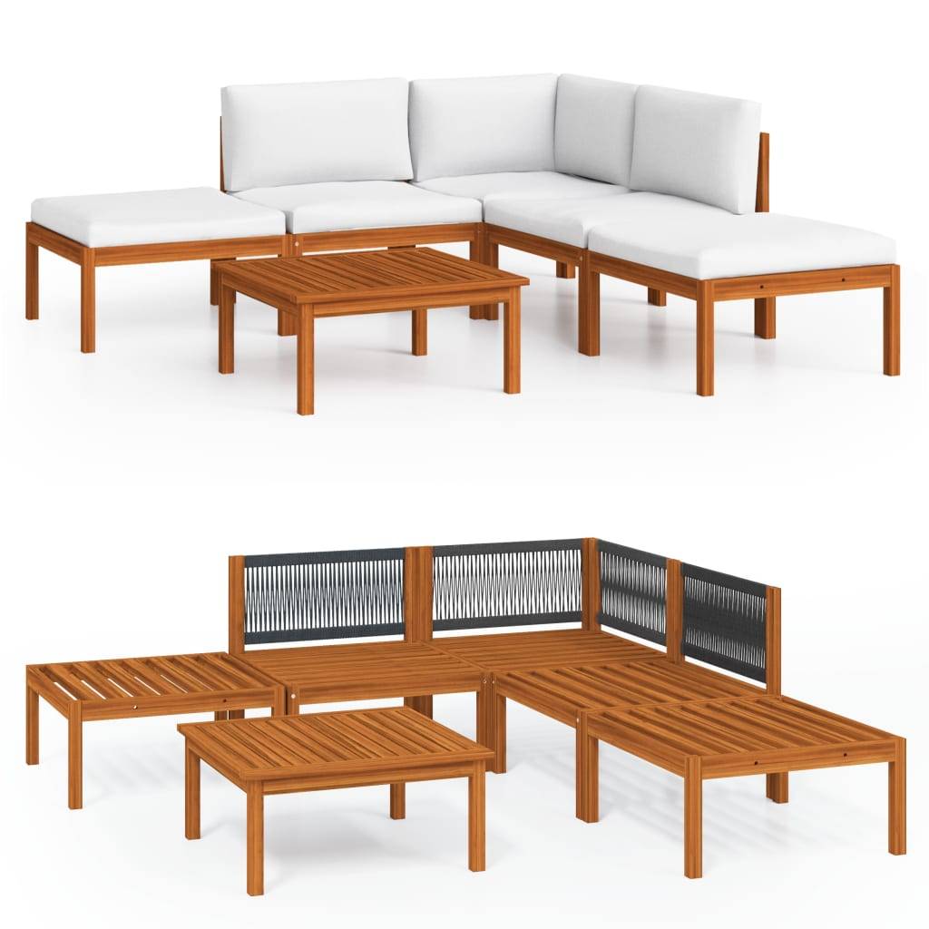 Helloshop26 - Salon de jardin meuble d'extérieur ensemble de mobilier 6 pièces avec coussins crème bois d'acacia solide - Imagen 2