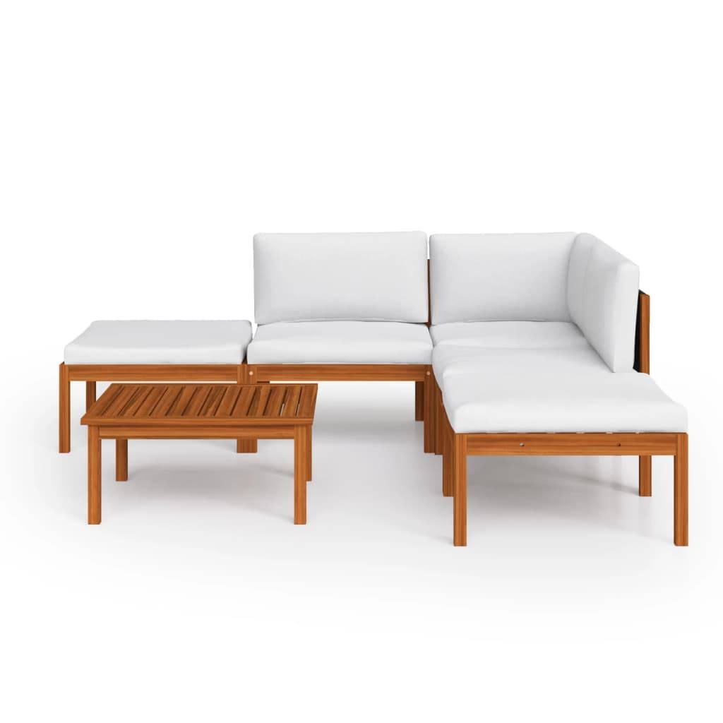 Helloshop26 - Salon de jardin meuble d'extérieur ensemble de mobilier 6 pièces avec coussins crème bois d'acacia solide - Imagen 1