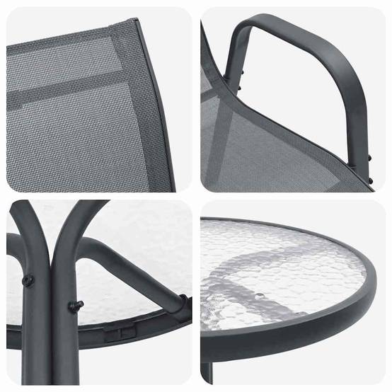 Salon de jardin 2 personnes en Acier et Textilène moderne pour balcon ou jardin Gris – ComfortXL Outdoor Living - Image 9