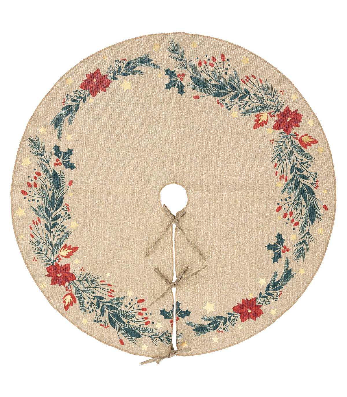 Déco de Noël Tapis pour pied de Sapin motif Poinsettia D 90 cm