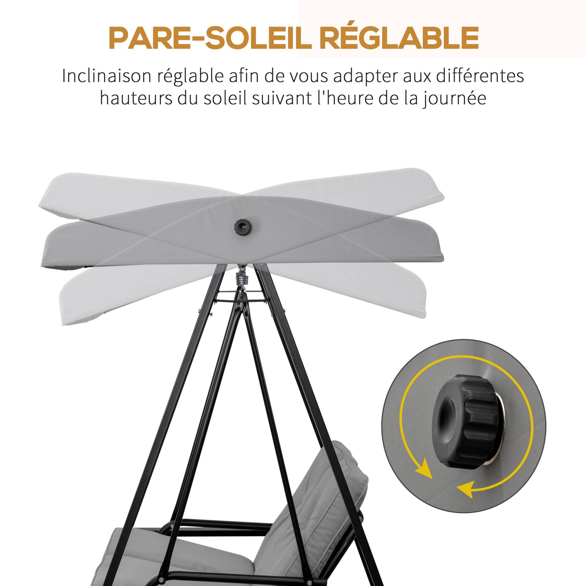 Outsunny - Balancelle de jardin 2 places grand confort coussins d'assise et dossier fournis accoudoirs pare-soleil gris - Outsunny - Imagen 4