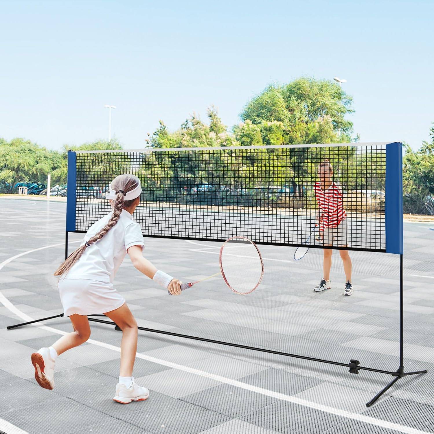 Filet de Badminton Portable 3,1M avec Raquettes, Hauteurs Réglable avec 2 Volants Repose-Pieds Coussinets de Serrage Sac de Transport - Imagen 2