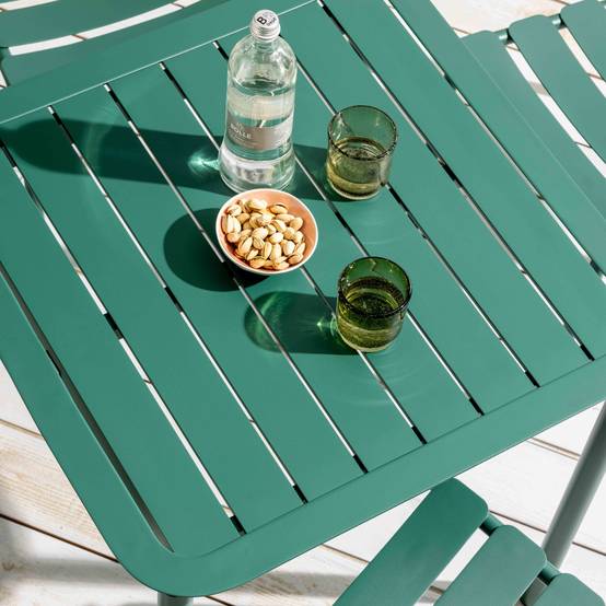 Oviala - Ensemble table de terrasse 70cm et 4 fauteuils vert foncé Almada - Oviala - Imagen 4