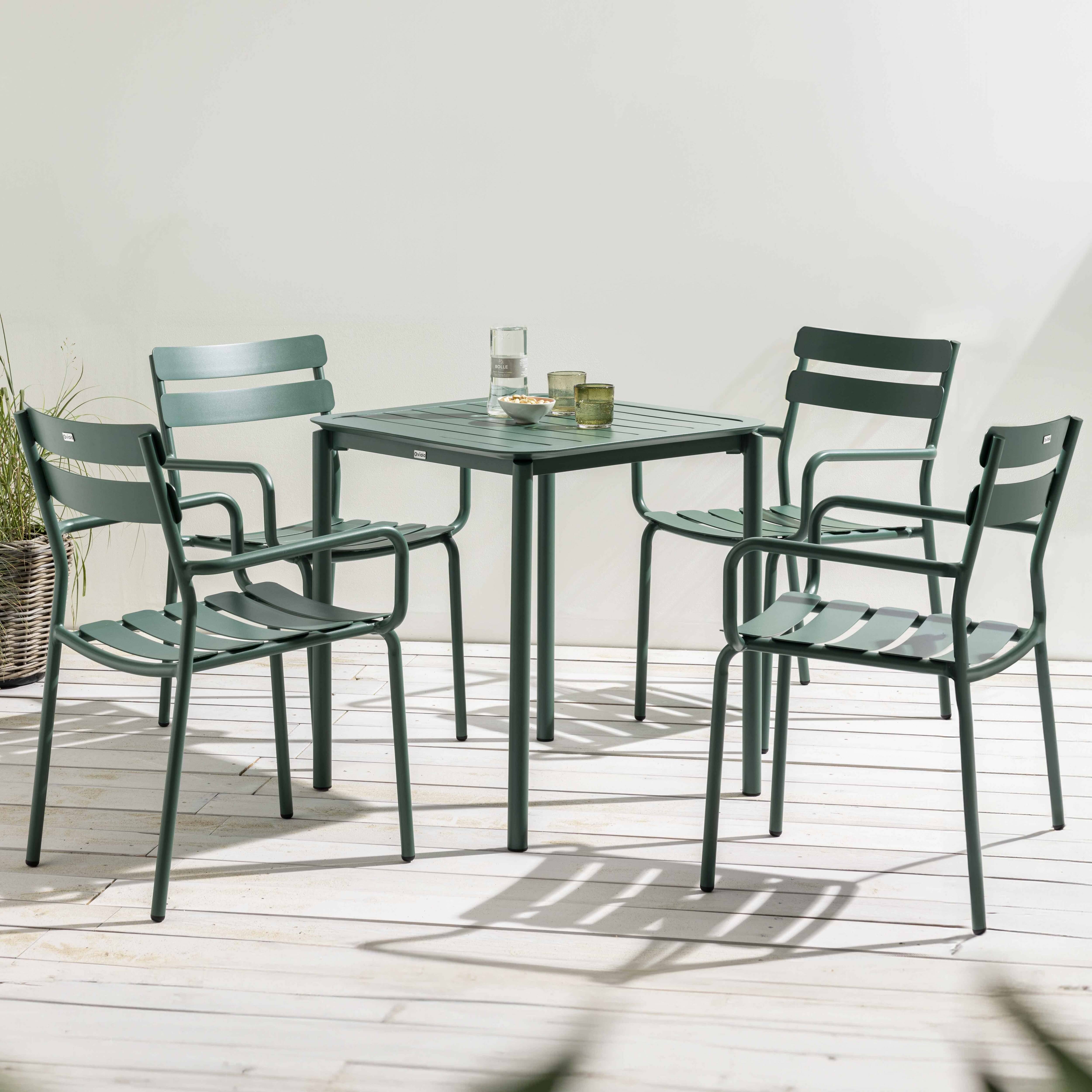 Oviala - Ensemble table de terrasse 70cm et 4 fauteuils vert foncé Almada - Oviala - Imagen 2