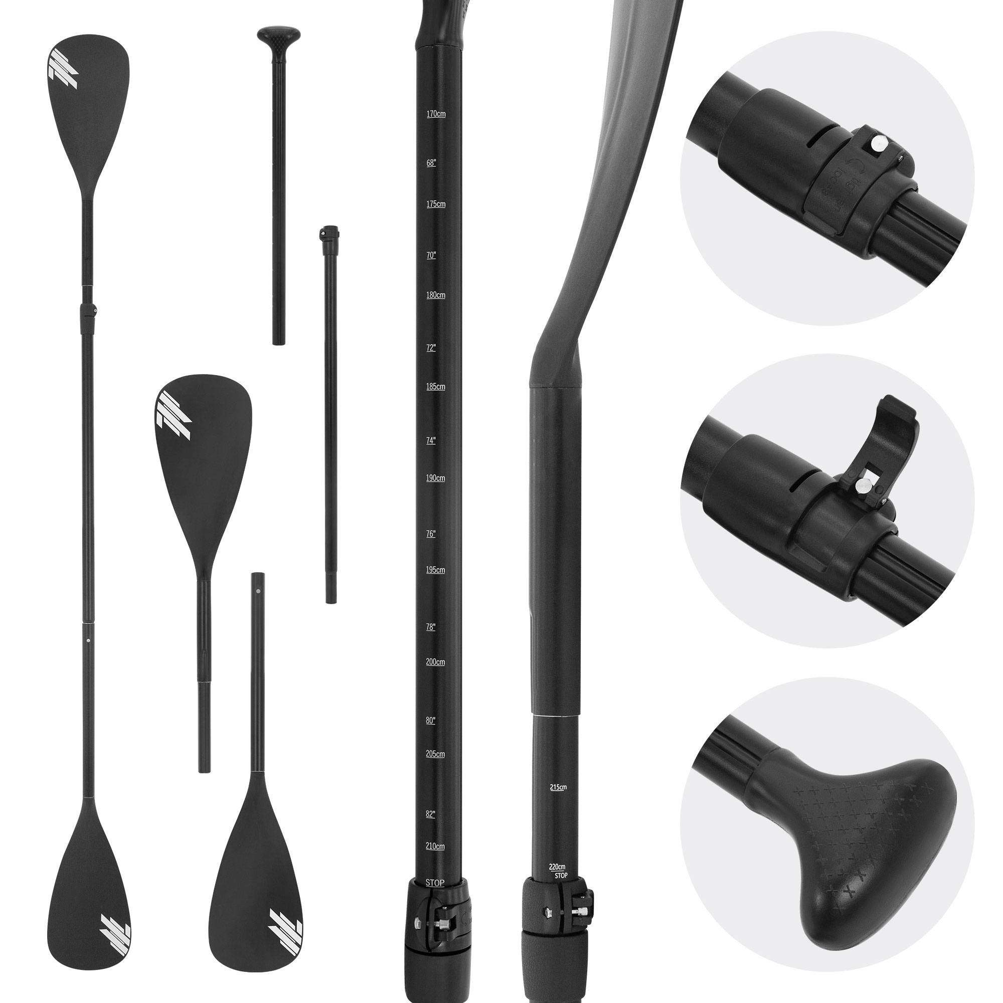 Pagaie de paddle 2 en 1 réglable pour SUP/kayak divisé à 4 sections en aluminium rame télescopique pale en plastique robuste facile à transporter - Image 4
