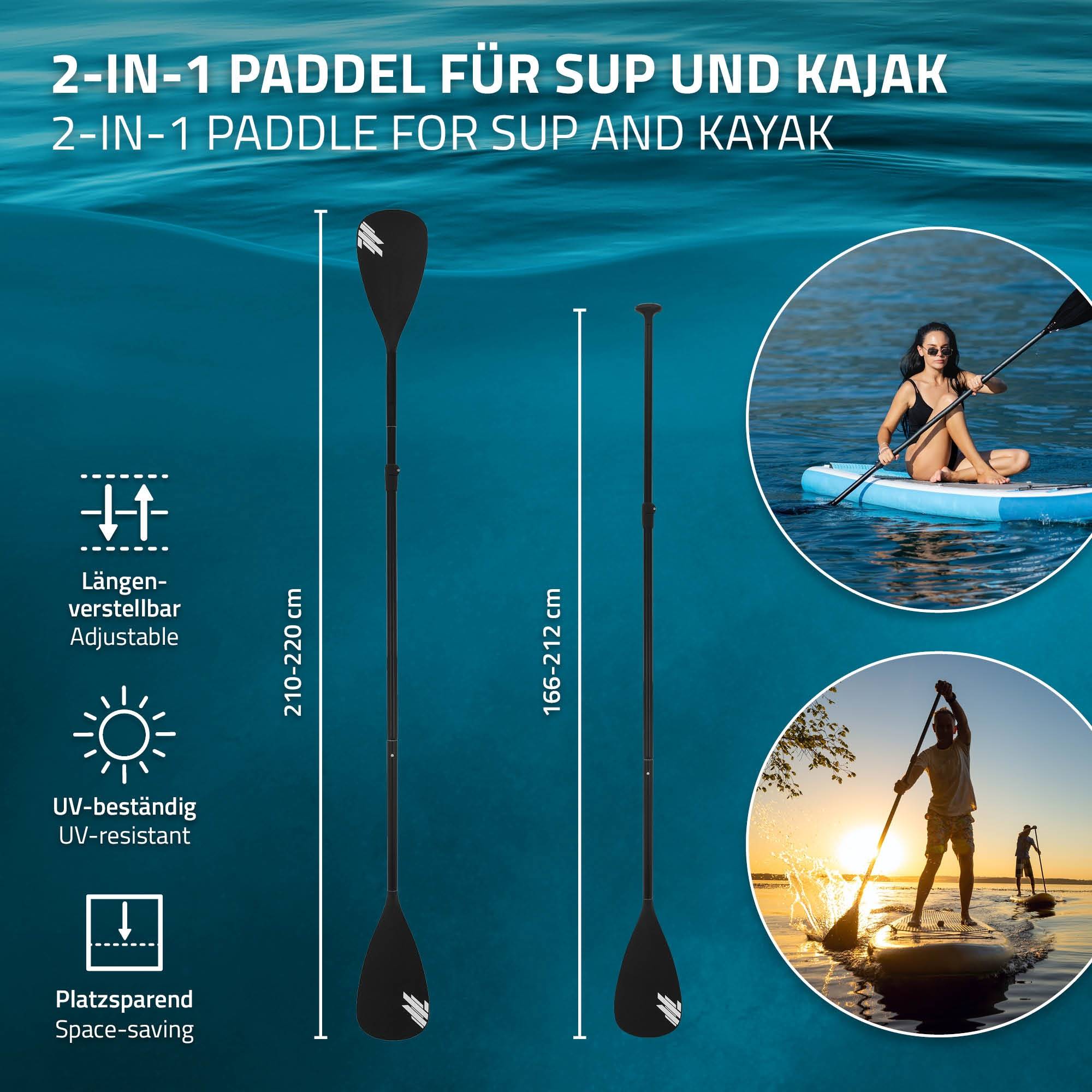 Pagaie de paddle 2 en 1 réglable pour SUP/kayak divisé à 4 sections en aluminium rame télescopique pale en plastique robuste facile à transporter - Image 2