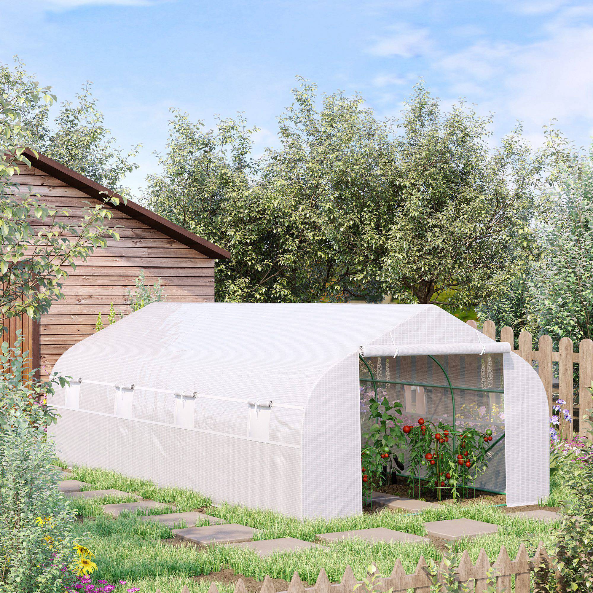 Sans Marque - Serre 6x3x2 m potager 8 fenêtres porte sectionnelle acier polypropylène verte - Image 4