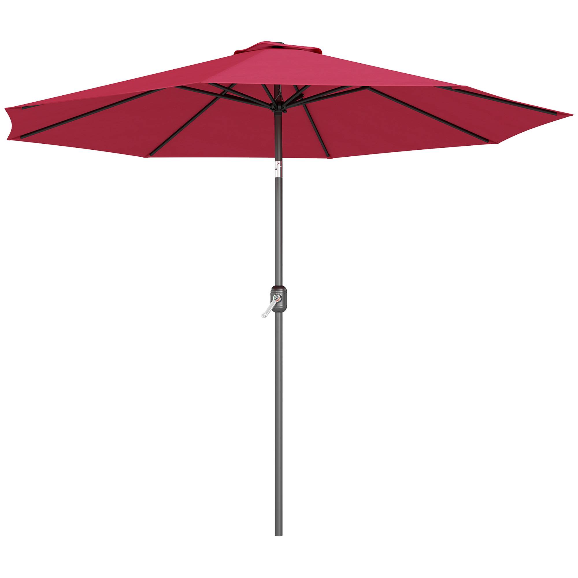 Parasol jardin Ø295x250 cm, manivelle, inclinable, mât métallique amovible, terrasse piscine patio, rouge bordeaux - Image 2
