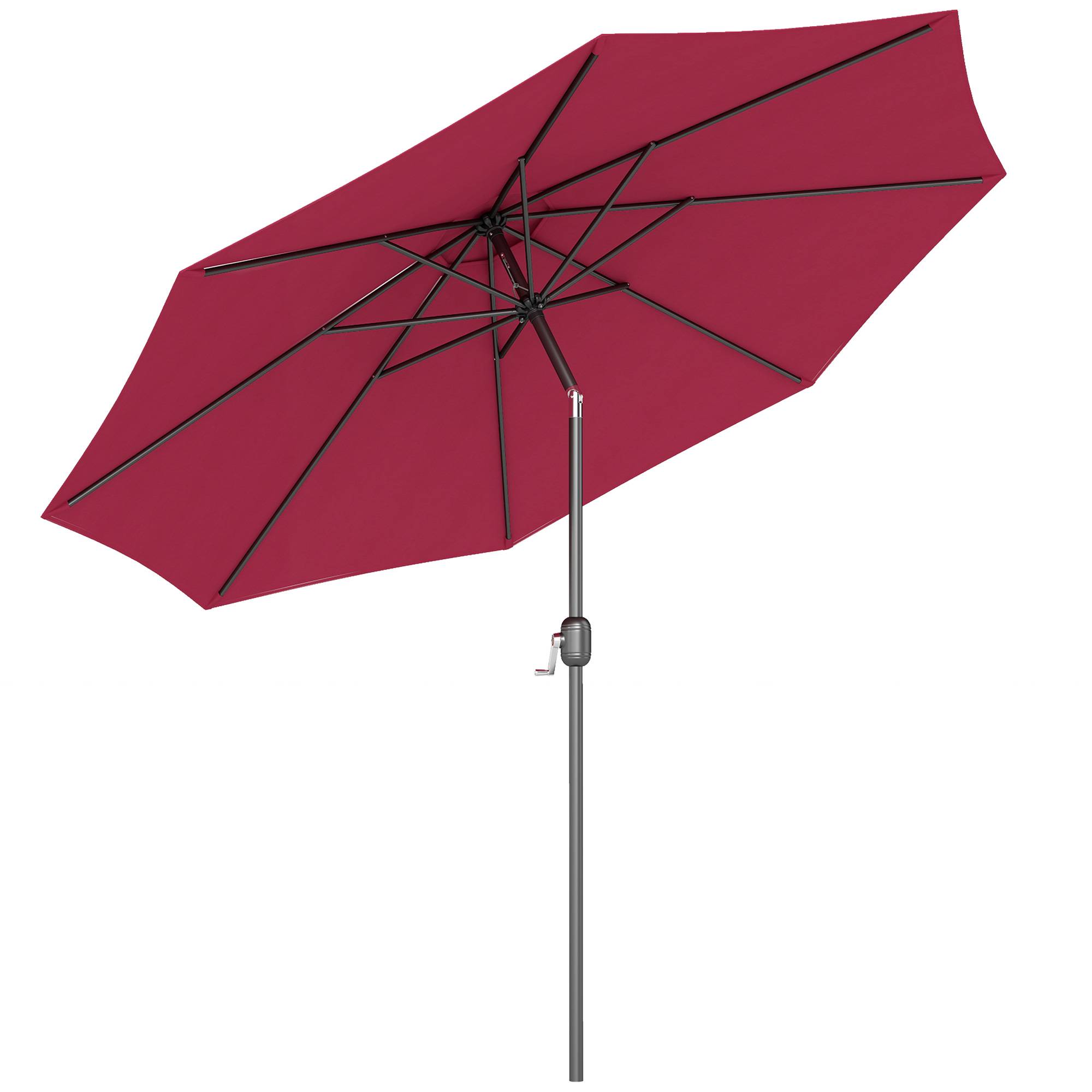 Parasol jardin Ø295x250 cm, manivelle, inclinable, mât métallique amovible, terrasse piscine patio, rouge bordeaux - Image 1