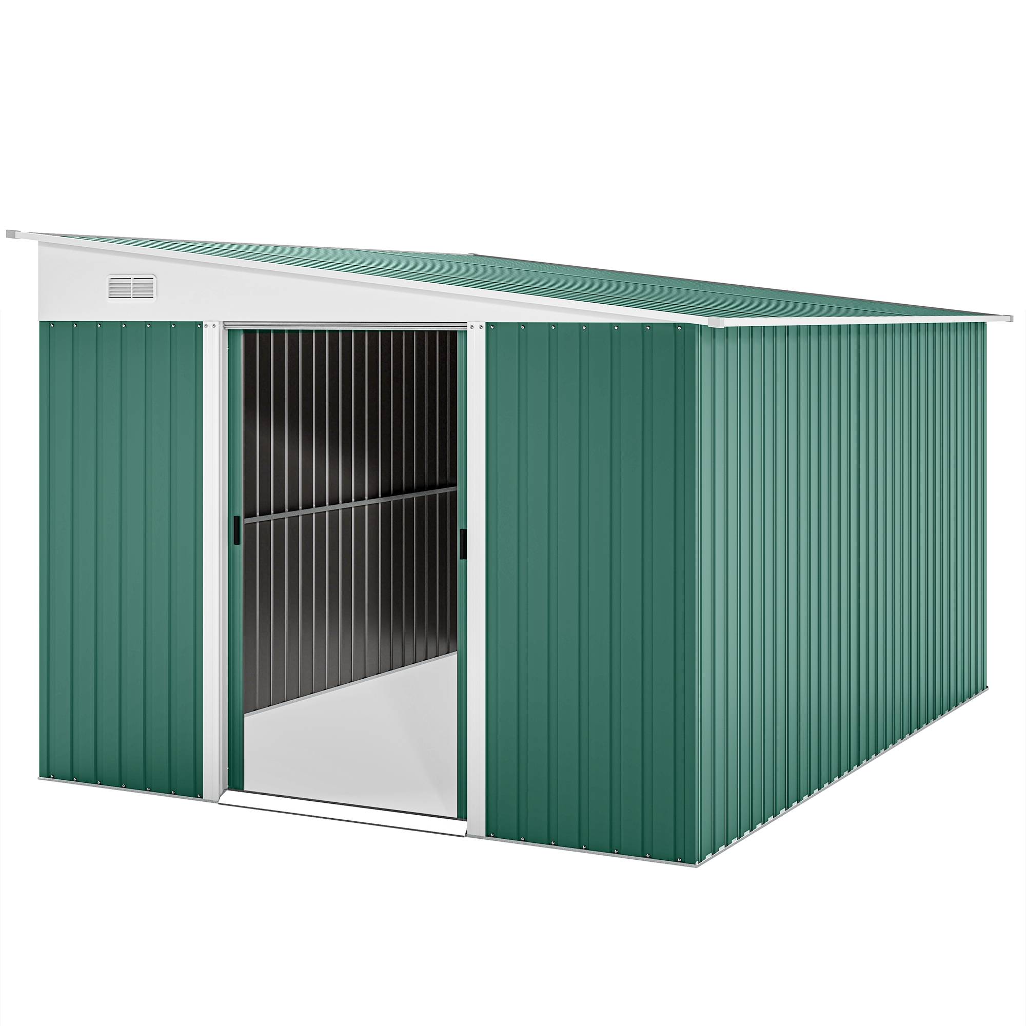 Abri de jardin avec porte coulissante, acier, 345 x 280,5 x 169-201 cm, vert - Image 2