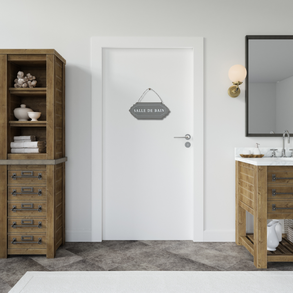 ~ Plaque de porte décorative vintage salle de bain fer gris 25x11cm Chemin de campagne - Imagen 2