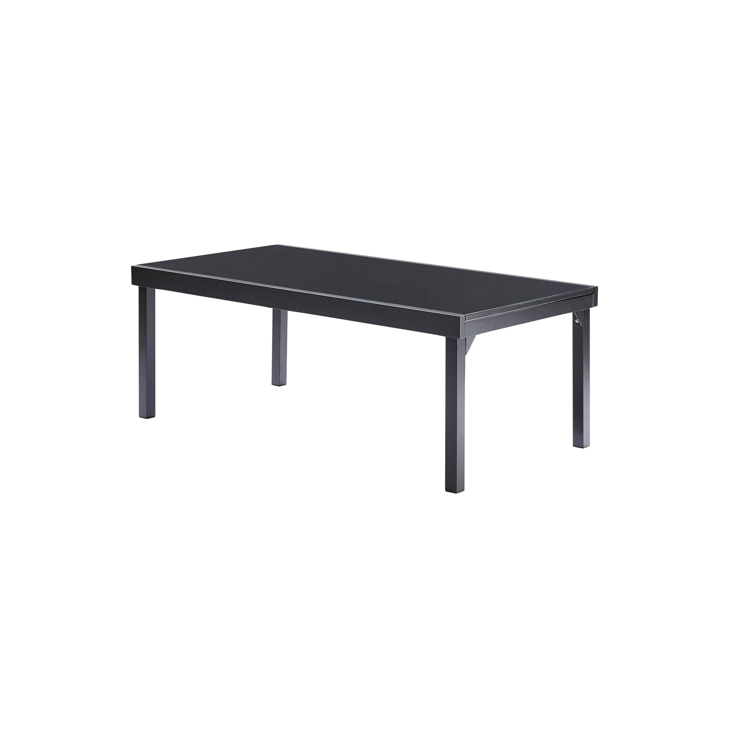 Wilsa Garden - Ensemble MODULO 8/12p en aluminium noir et verre noir et 8 fauteuils en aluminium et 4 chaises pliantes en aluminium et textilène - Imagen 3