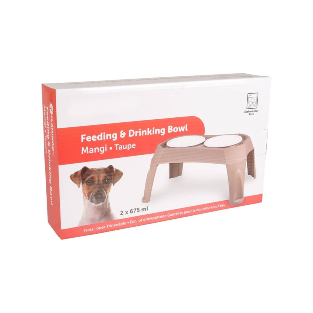 Gamelle double sur pieds MANGI taupe 2 x 675 ml pour chien - Image 5