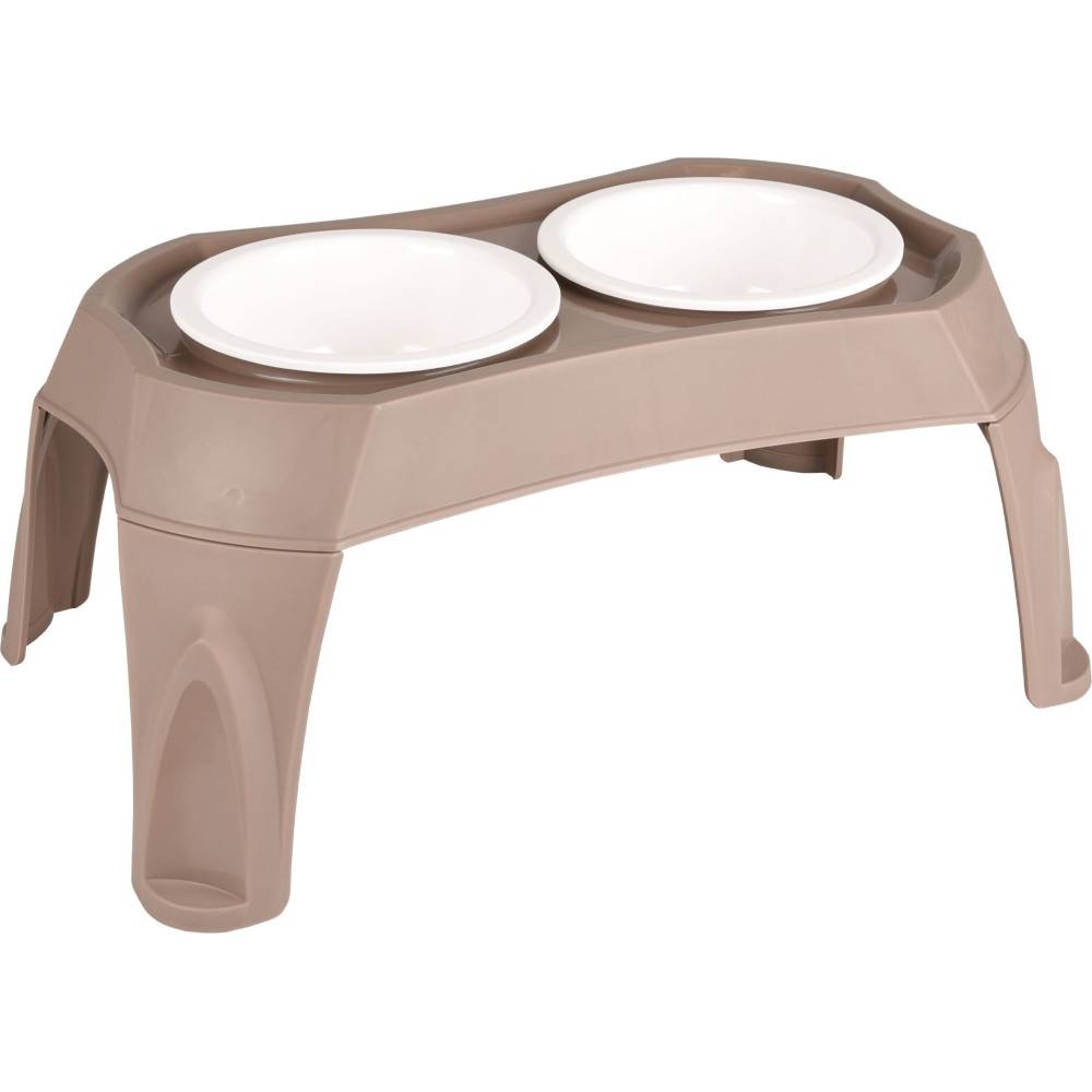 Animallparadise - Gamelle double sur pieds MANGI taupe 2 x 675 ml pour chien