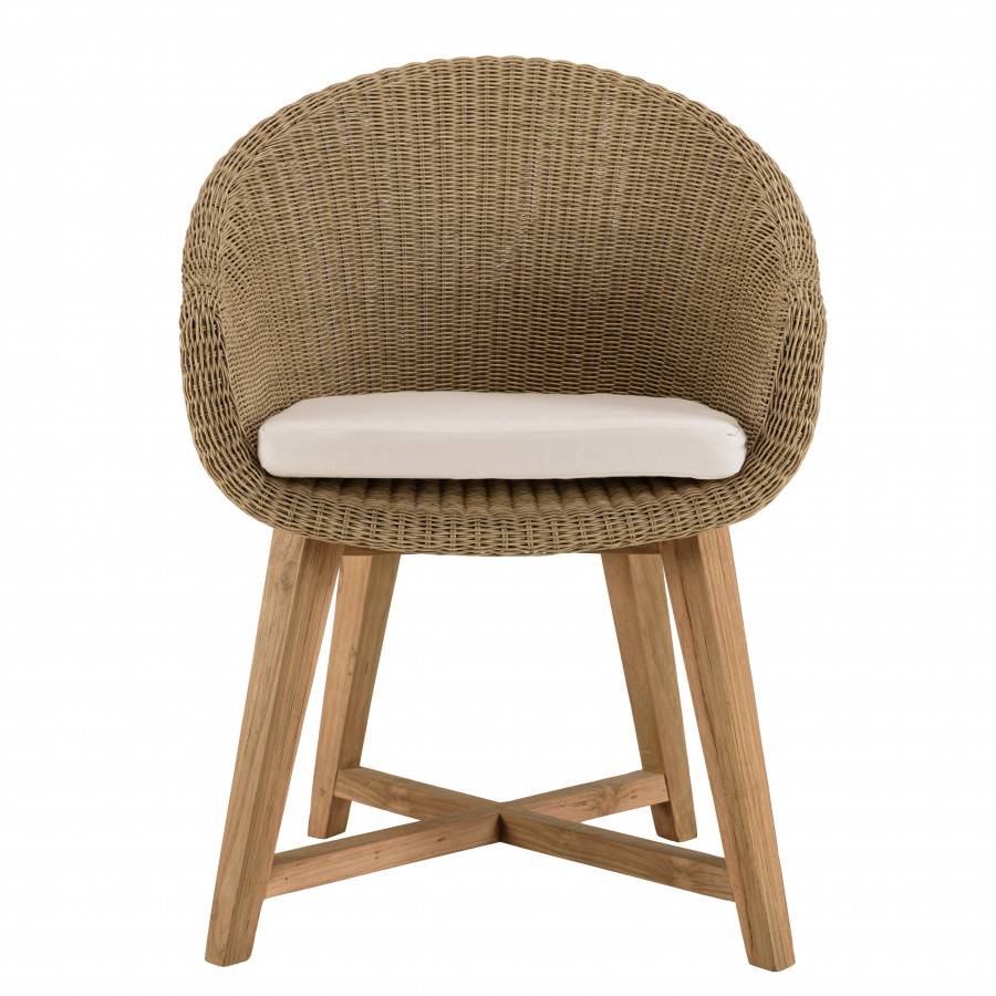 KALLY - Lot de 2 fauteuils jardin rotin synthétique et coussin pieds croisés - Image 4