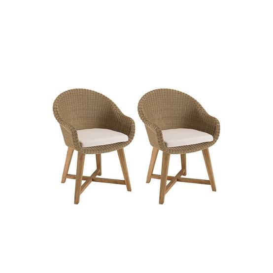 KALLY - Lot de 2 fauteuils jardin rotin synthétique et coussin pieds croisés - Image 1