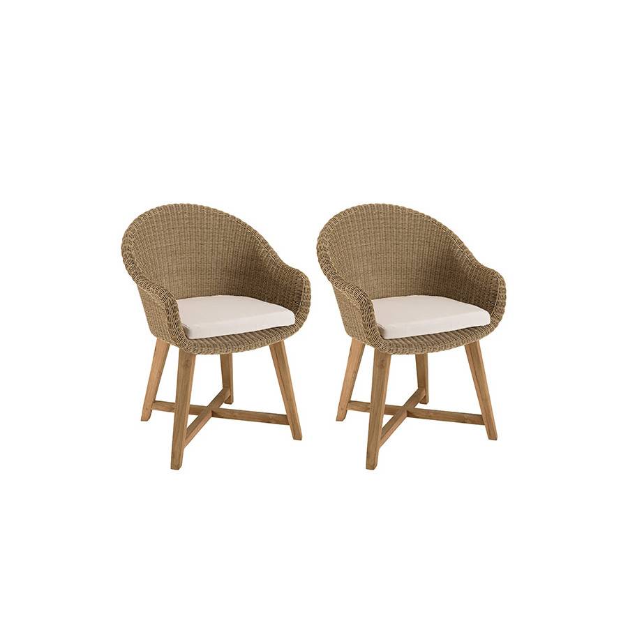 KALLY - Lot de 2 fauteuils jardin rotin synthétique et coussin pieds croisés - Image 1