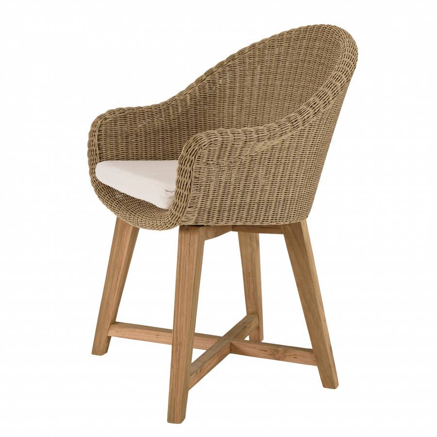 KALLY - Lot de 2 fauteuils jardin rotin synthétique et coussin pieds croisés - Image 7