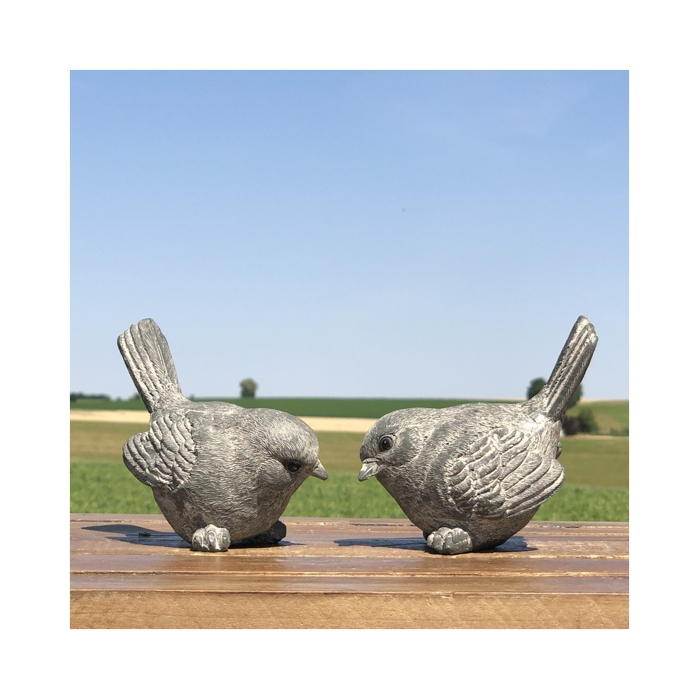 Chemin De Campagne - Set de 2 oiseaux en résine gris 13 x 7 x 8 cm Chemin de campagne - Imagen 2