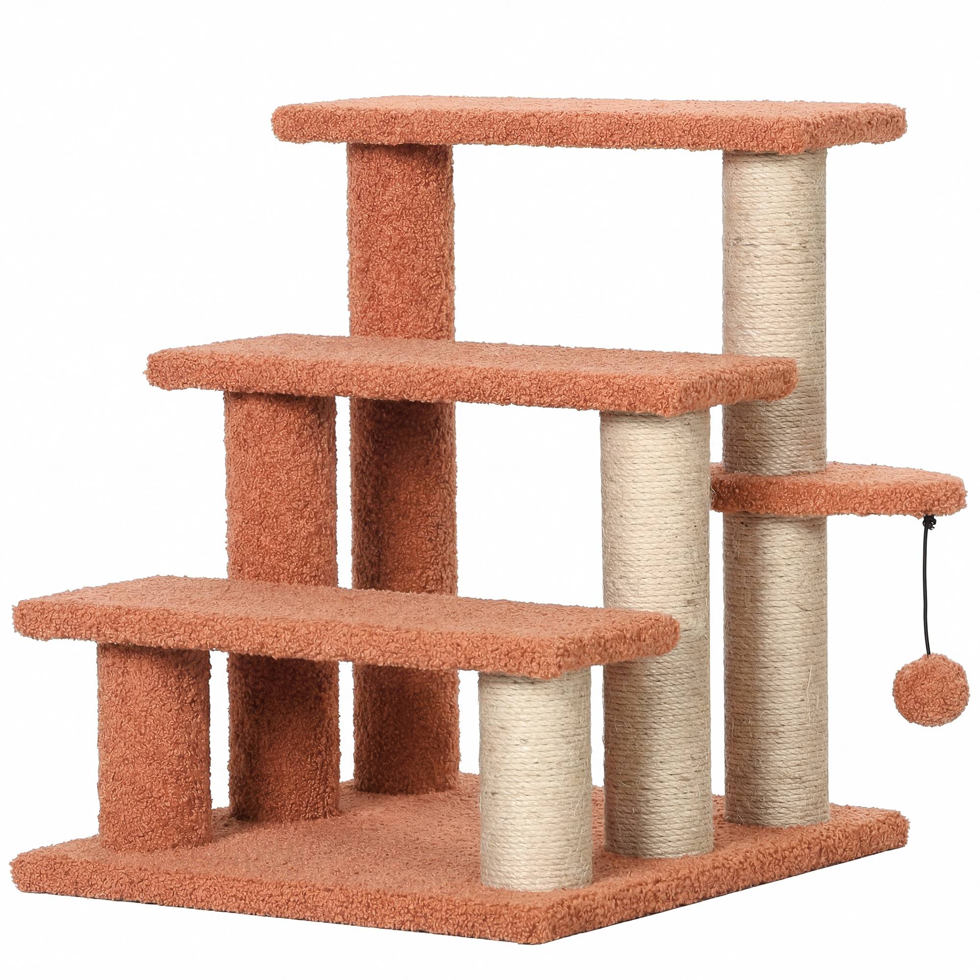 Arbre à chat, escalier pour animaux, 3 marches, balle, jusqu'à 5 kg, 45x40x48cm, marron - Image 2