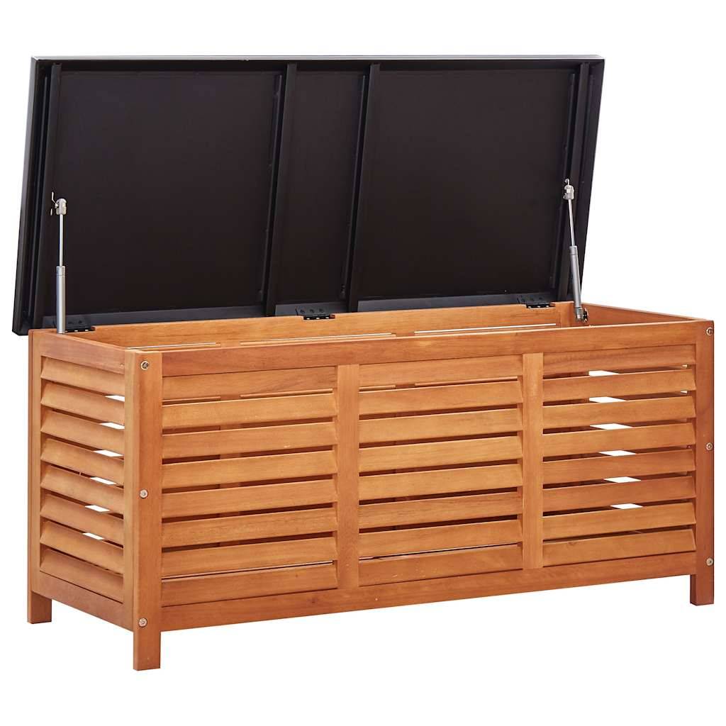 Coffre de rangement de jardin bois d'eucalyptus et métal marron et noir 117 x 50 x 55 cm - PANGIVO - Image 4