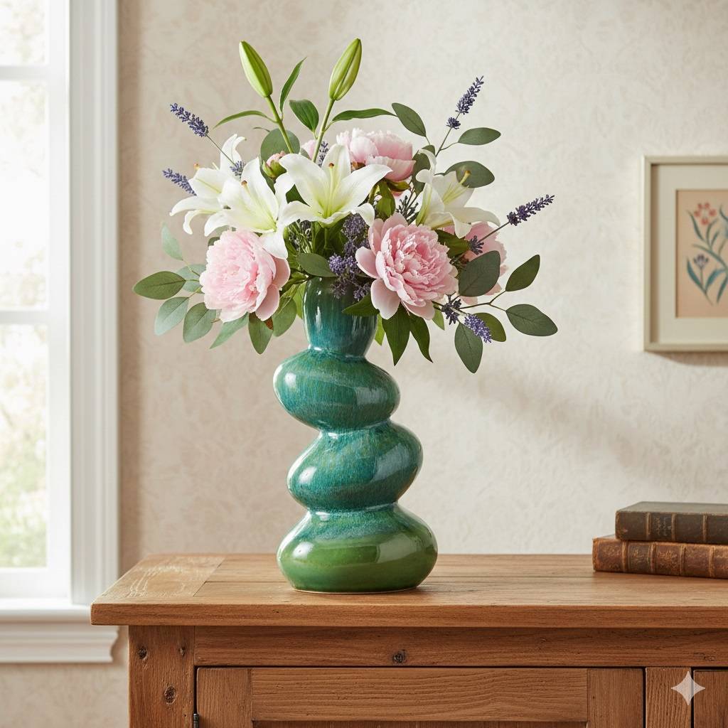 Eden - Vase en porcelaine sculptural vert 13x28x9cm - Image 2