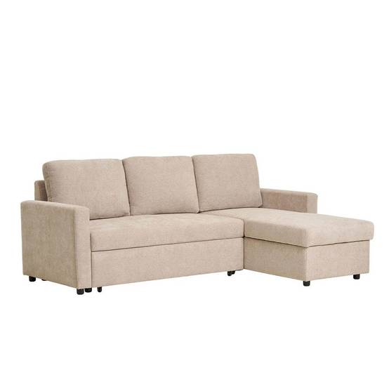 Canapé Convertible Méridienne-coffre Réversible en Tissu Beige - SAREK - Image 1