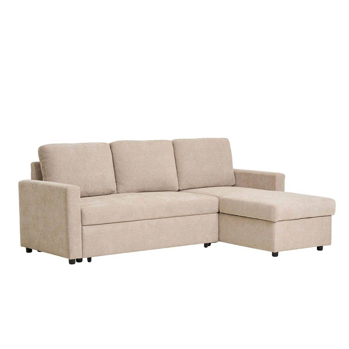 Canapé Convertible Méridienne-coffre Réversible en Tissu Beige - SAREK - Image 1