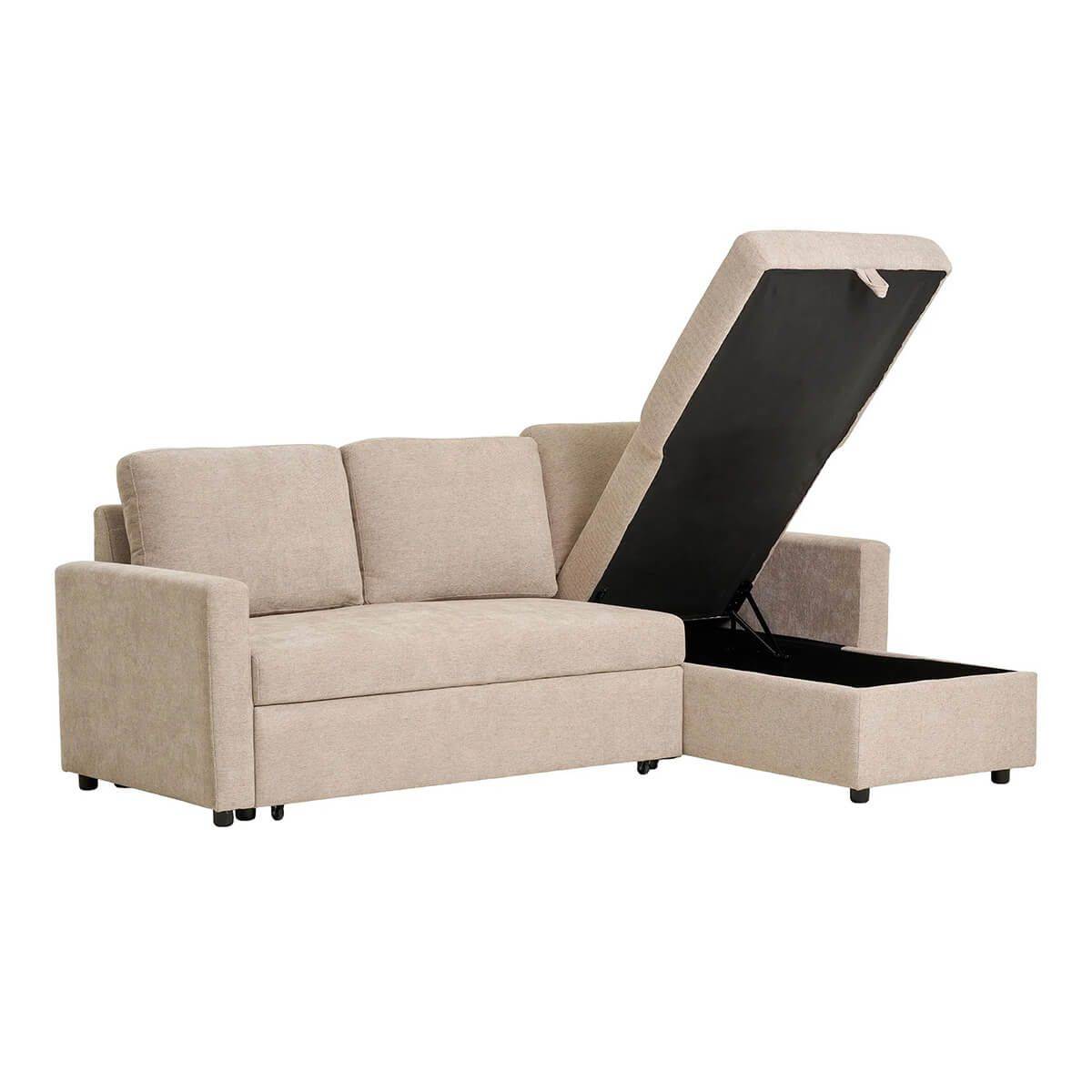 Canapé Convertible Méridienne-coffre Réversible en Tissu Beige - SAREK - Image 5