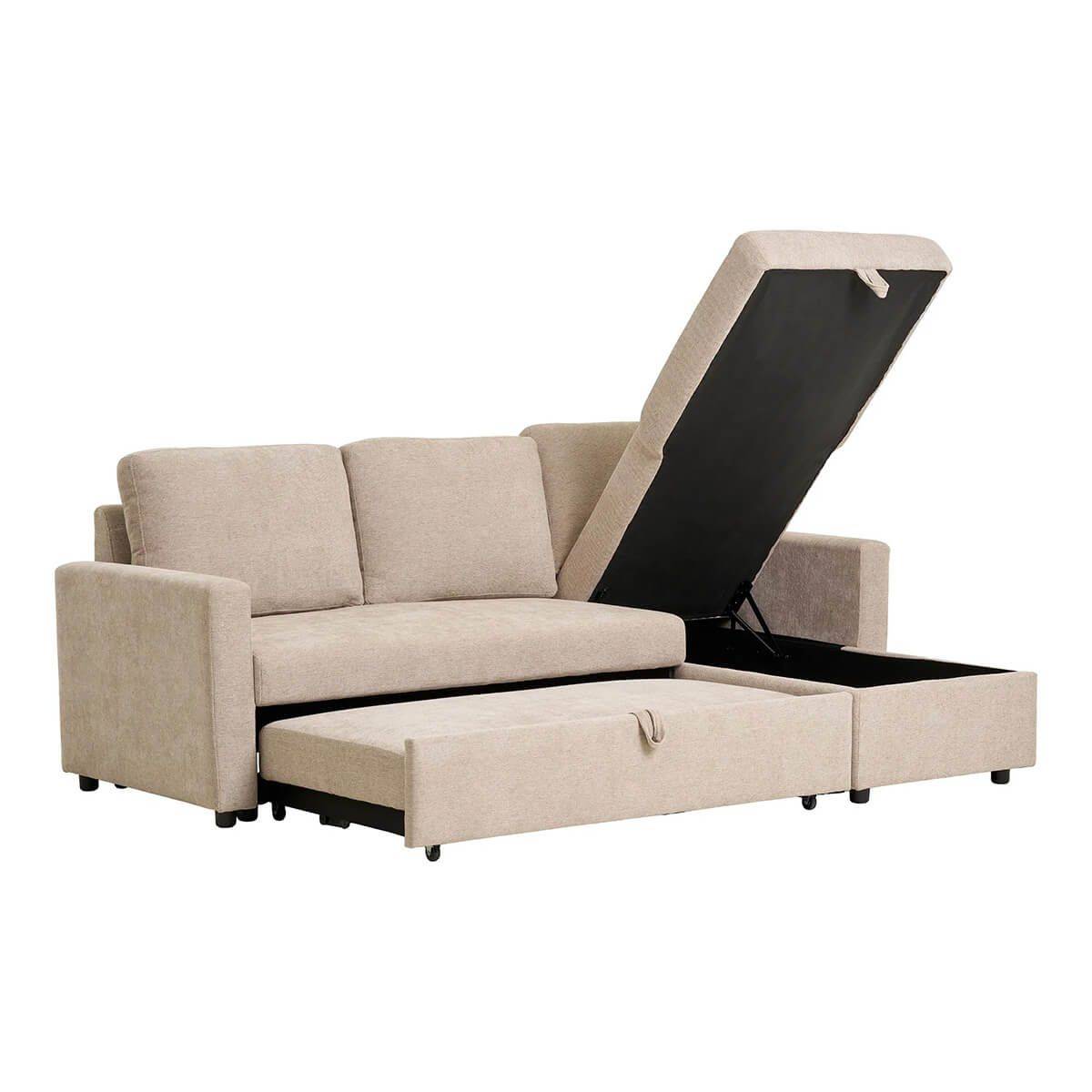 Canapé Convertible Méridienne-coffre Réversible en Tissu Beige - SAREK - Image 6