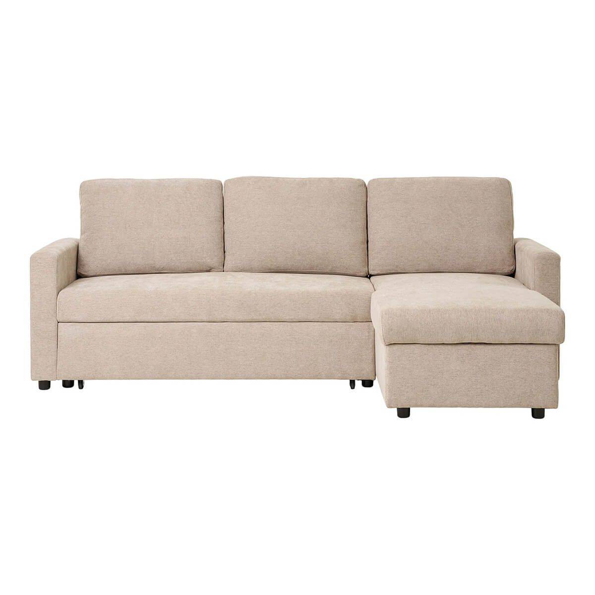 Canapé Convertible Méridienne-coffre Réversible en Tissu Beige - SAREK - Image 3