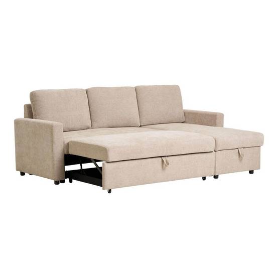 Canapé Convertible Méridienne-coffre Réversible en Tissu Beige - SAREK - Image 8