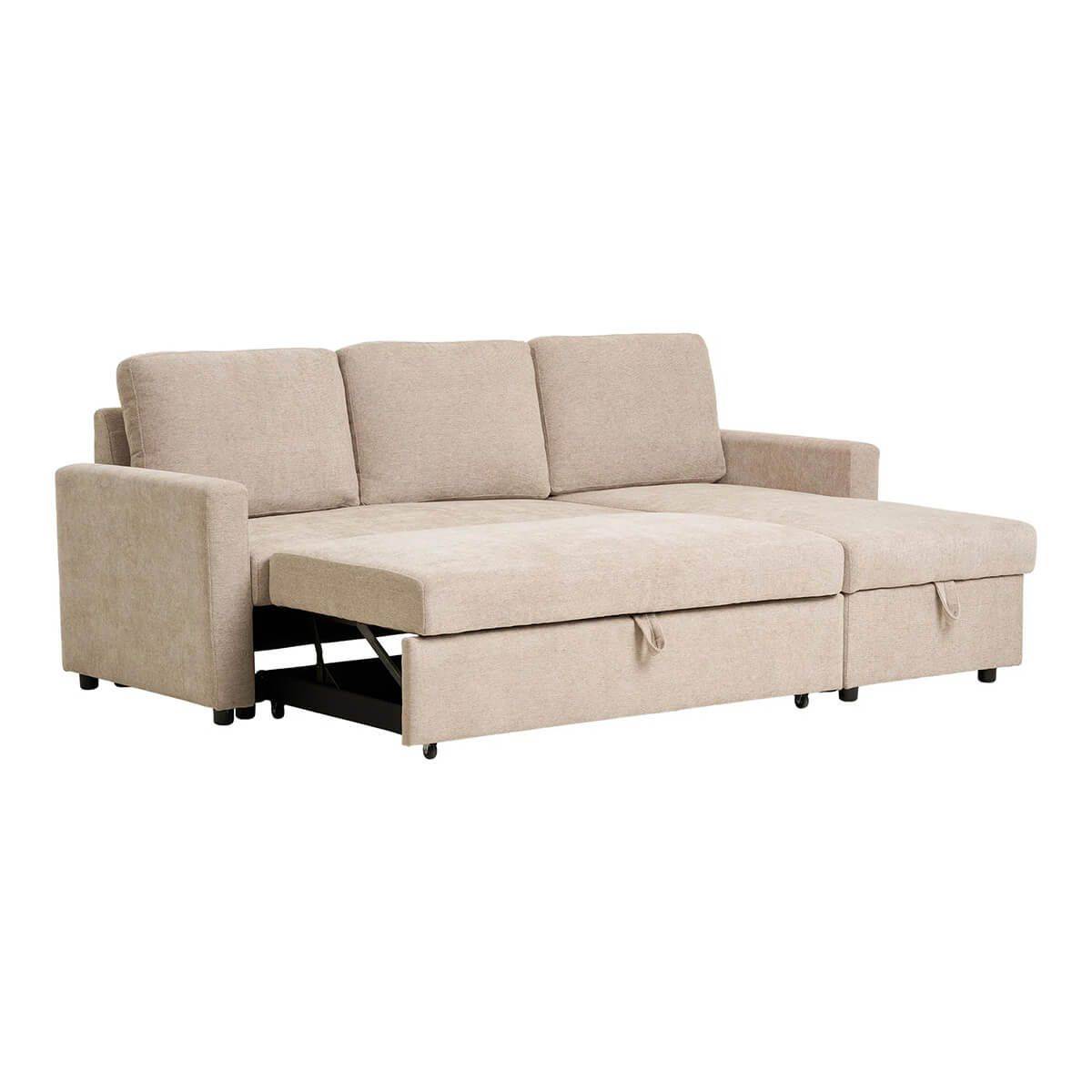 Canapé Convertible Méridienne-coffre Réversible en Tissu Beige - SAREK - Image 8