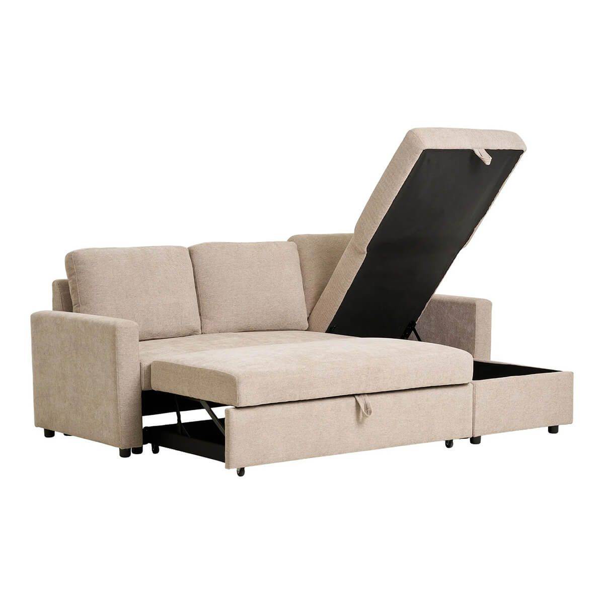 Canapé Convertible Méridienne-coffre Réversible en Tissu Beige - SAREK - Image 7