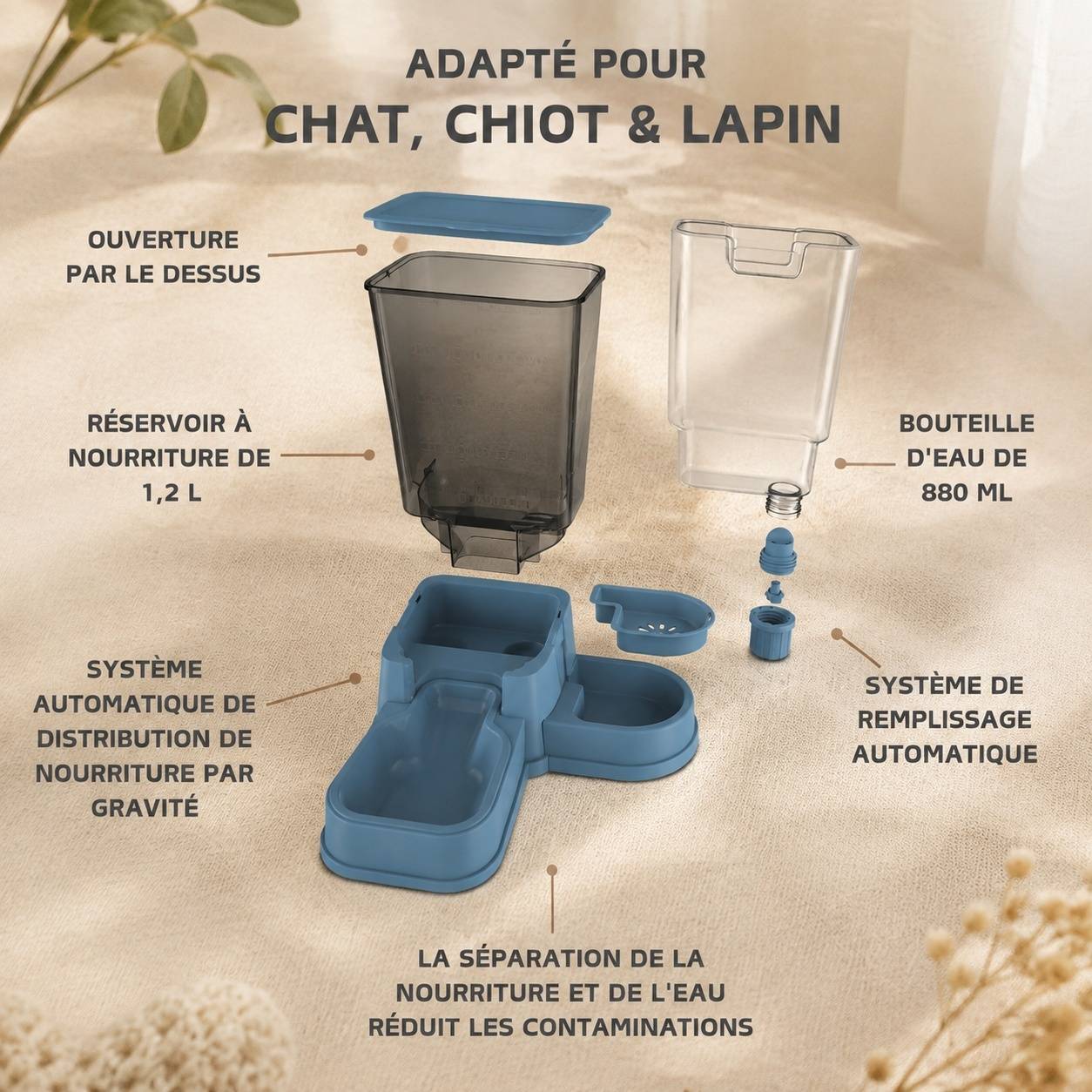 Distributeur Automatique 2 En 1 Pour Animaux Compagnons Eau Et Nourriture Sans Fuite Filtre Inclus - Image 2