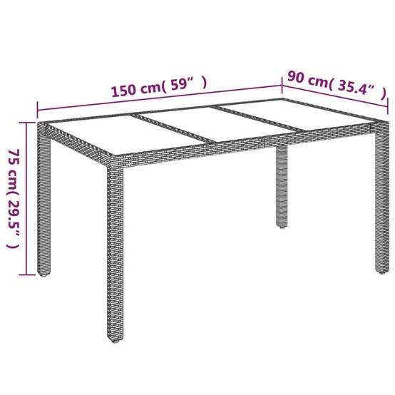 Table de jardin dessus en verre gris résine tressée 150 x 90 x 75 cm - PANGIVO - Image 7