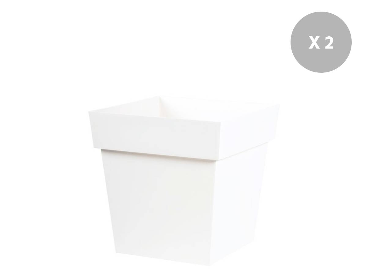 Eda - Lot de 2 pots de fleur carré Toscane 39 x H.39 cm - Blanc