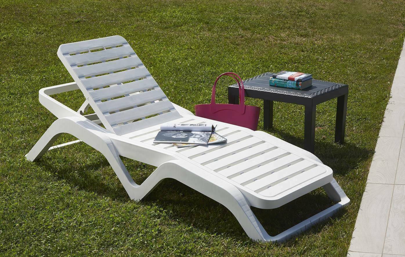 Dmora - Bains de soleil Ercolano, Chaise longue de jardin réglable, Chaise longue d'extérieur, 100% Made in Italy, 192x72h100 cm, Blanc - Dmora - Imagen 2
