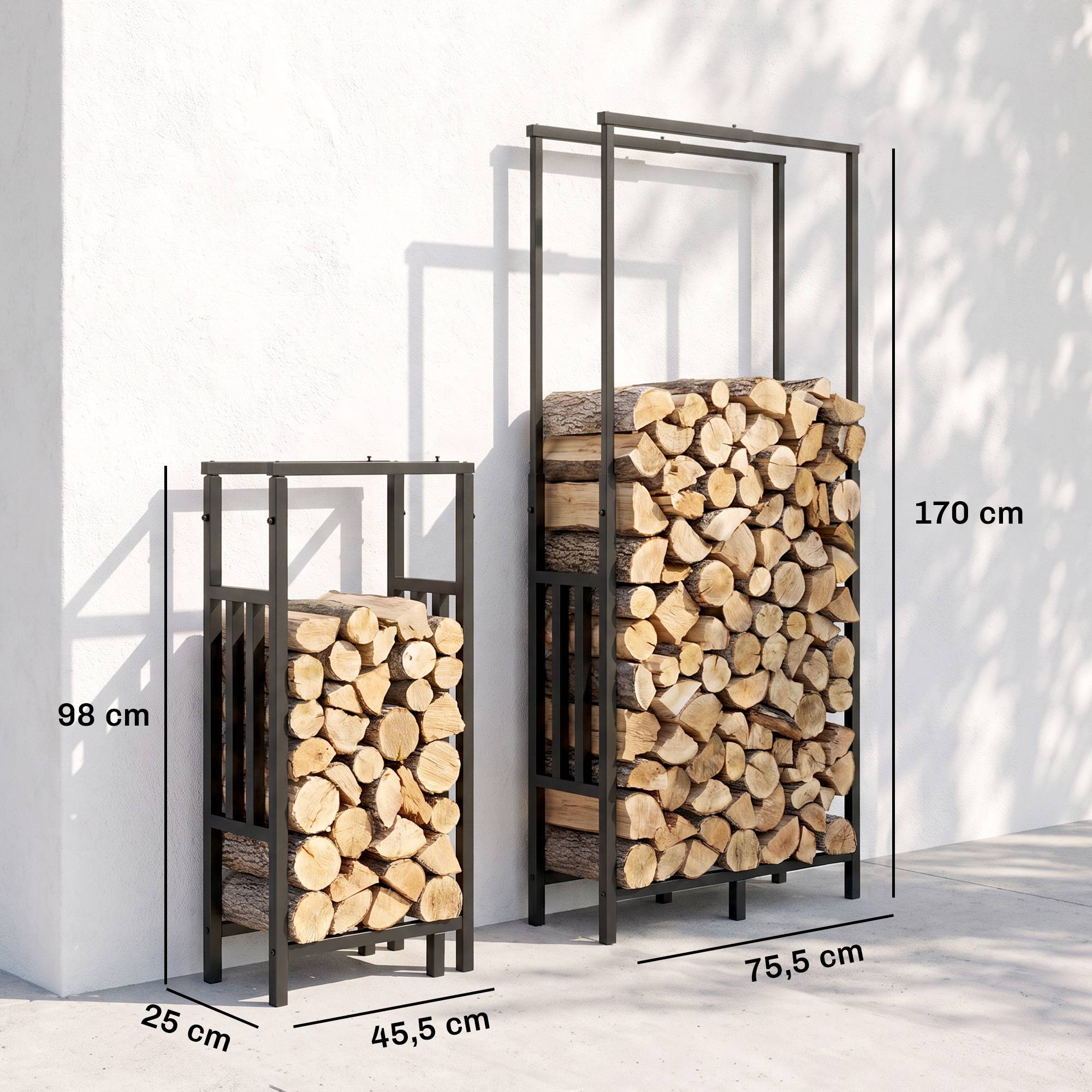 Range Bûches en Acier, Largeur & Hauteur Réglables, Étagère pour Bois de Cheminée, Charge 100 kg, 75,5x25x170cm, Noir - Image 5