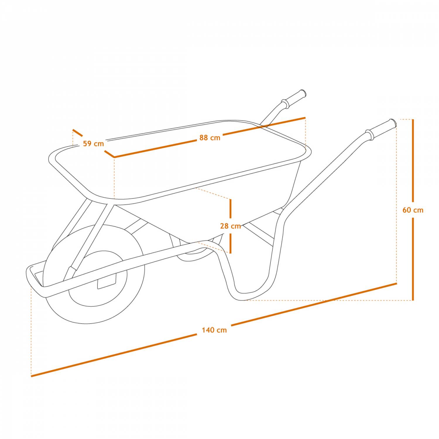 Brouette de jardin, de chantier tout terrain - 75 L - 160 Kg - Acier galvanisé - Linxor - Image 2