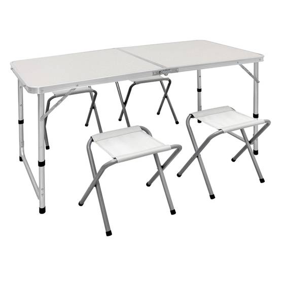 Ecd-Germany - Set Table + 4 Chaises De Camping - Table Pliante Pliable Portable - 120 Cm - En Aluminium et MDF - Couleur Blanc/Crème - Imagen 1