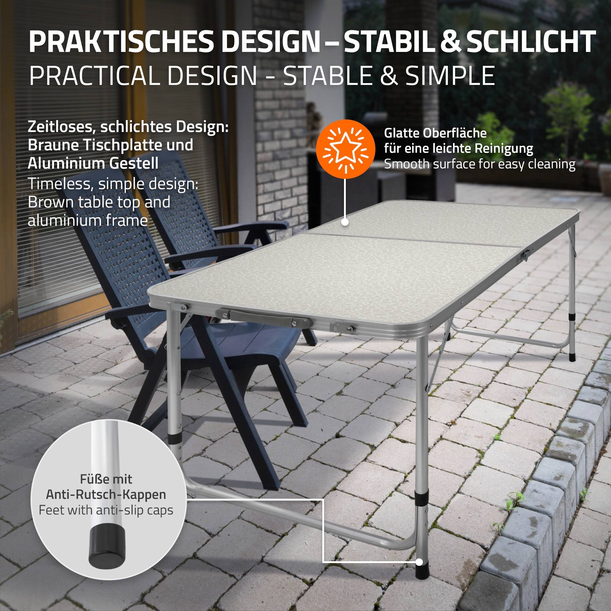Ecd-Germany - Set Table + 4 Chaises De Camping - Table Pliante Pliable Portable - 120 Cm - En Aluminium et MDF - Couleur Blanc/Crème - Imagen 4