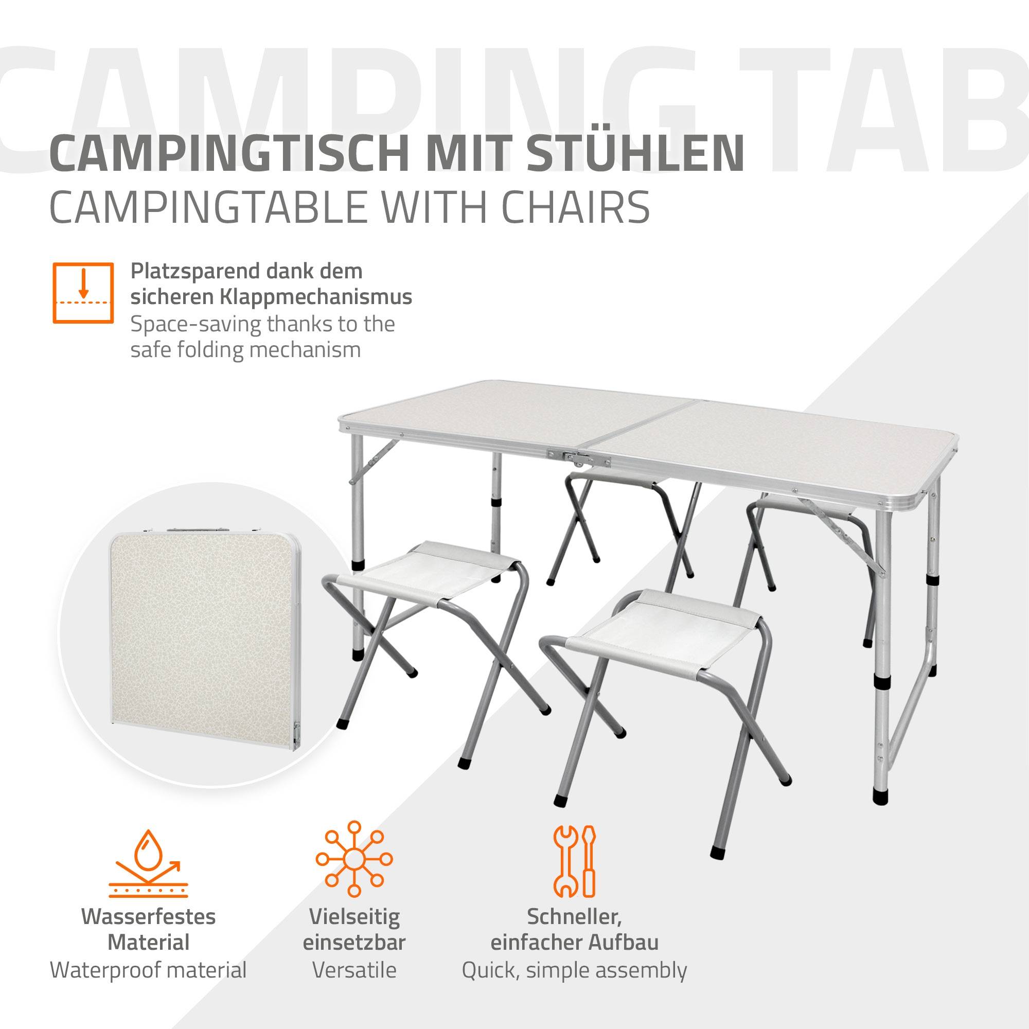 Ecd-Germany - Set Table + 4 Chaises De Camping - Table Pliante Pliable Portable - 120 Cm - En Aluminium et MDF - Couleur Blanc/Crème - Imagen 3
