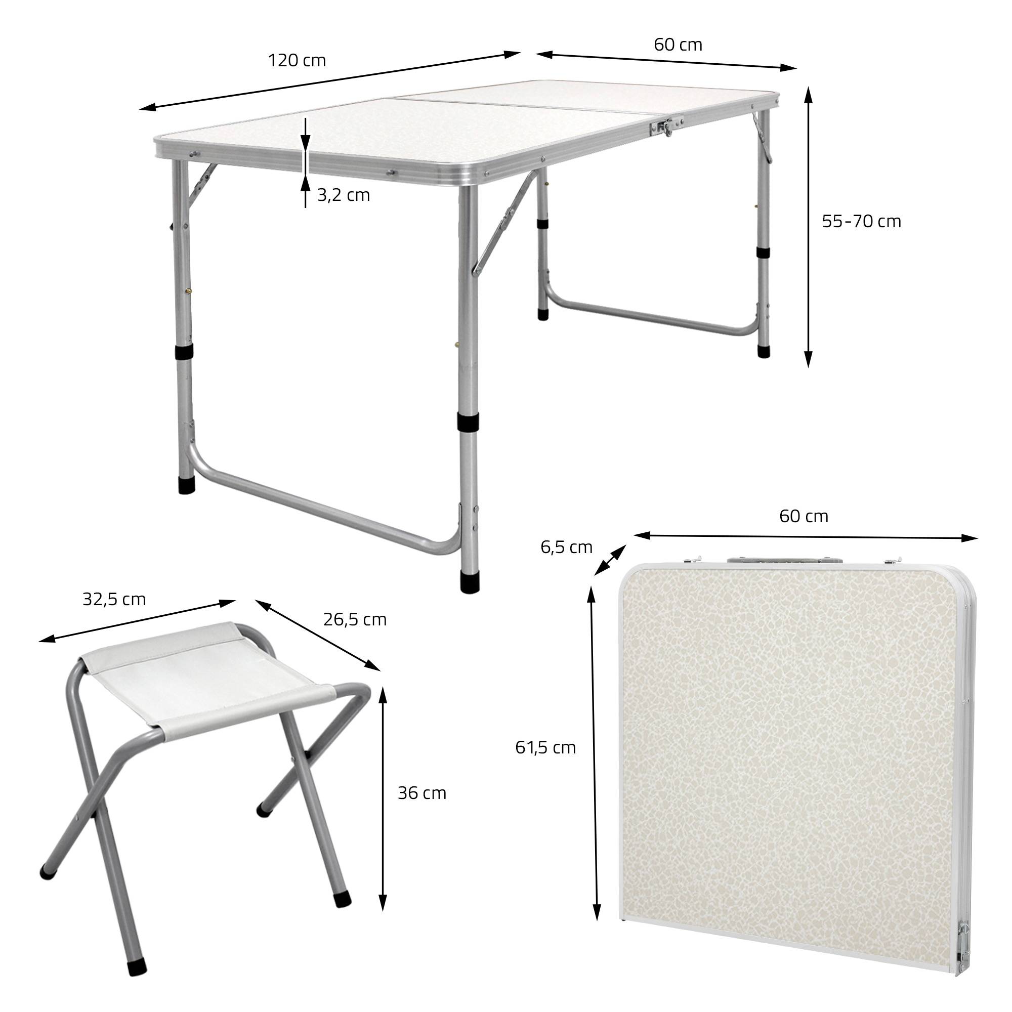 Ecd-Germany - Set Table + 4 Chaises De Camping - Table Pliante Pliable Portable - 120 Cm - En Aluminium et MDF - Couleur Blanc/Crème - Imagen 9